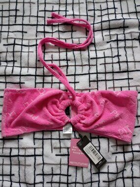 Pretty Little Thing Size 8 Pink Terry Cloth Bandeau Top New